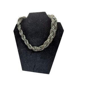 R J Graziano Braided Gunmetal Tone Statement Necklace Chunky Chain Bib Fashion